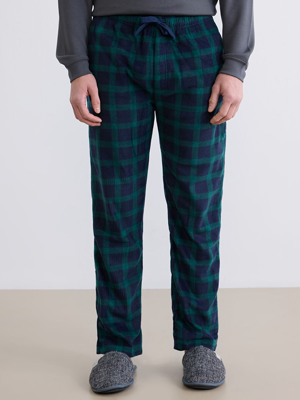 Yeşil Standart Kalıp Ekose Erkek Pijama Alt-1