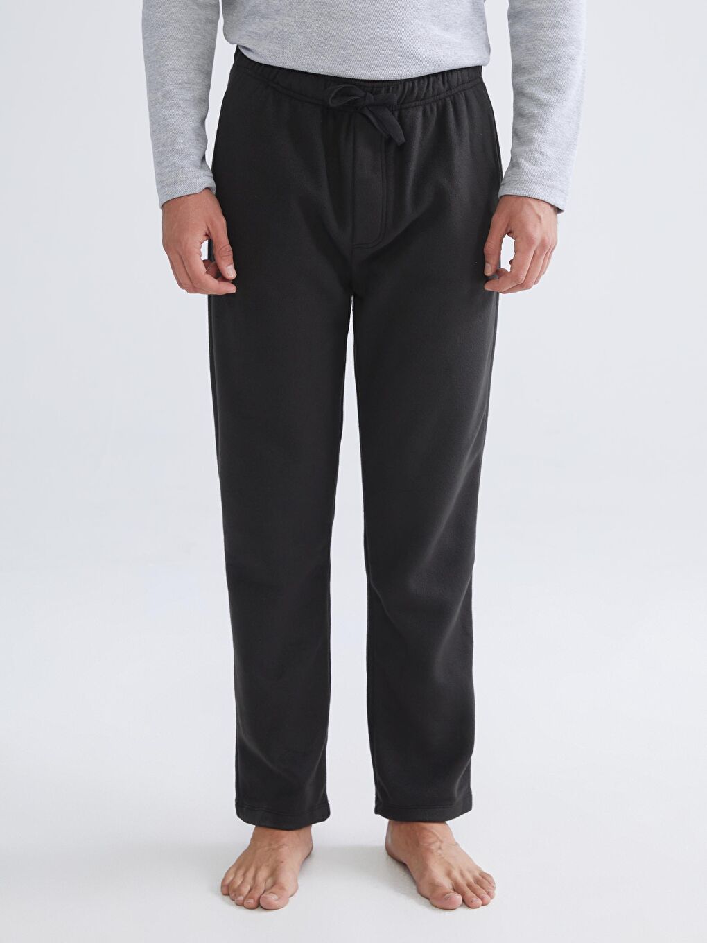 Siyah Standart Kalıp Polar Erkek Pijama Altı-1