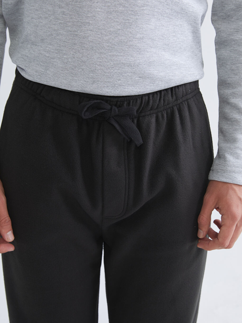 Siyah Standart Kalıp Polar Erkek Pijama Altı-2