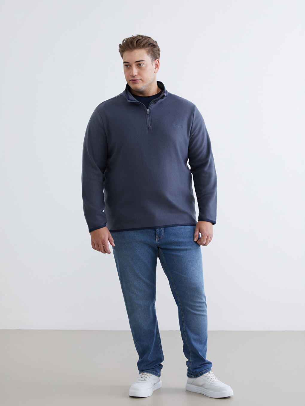 Antrasit Dik Yaka Uzun Kollu Polar Erkek Pijama Üst-1