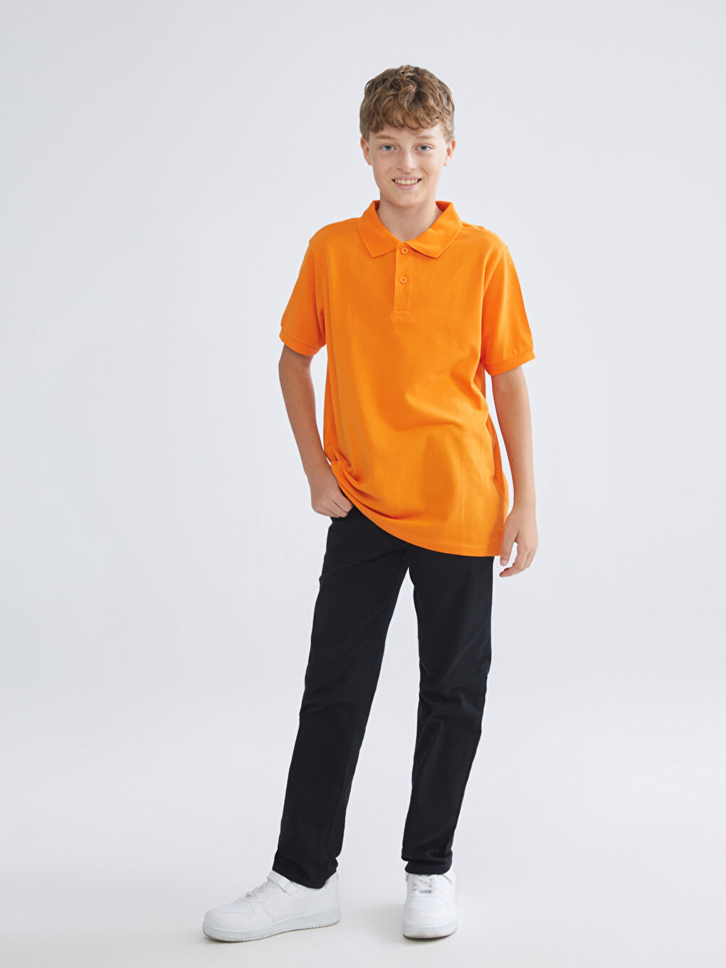 Turuncu Polo Yaka Erkek Çocuk Tişört-1
