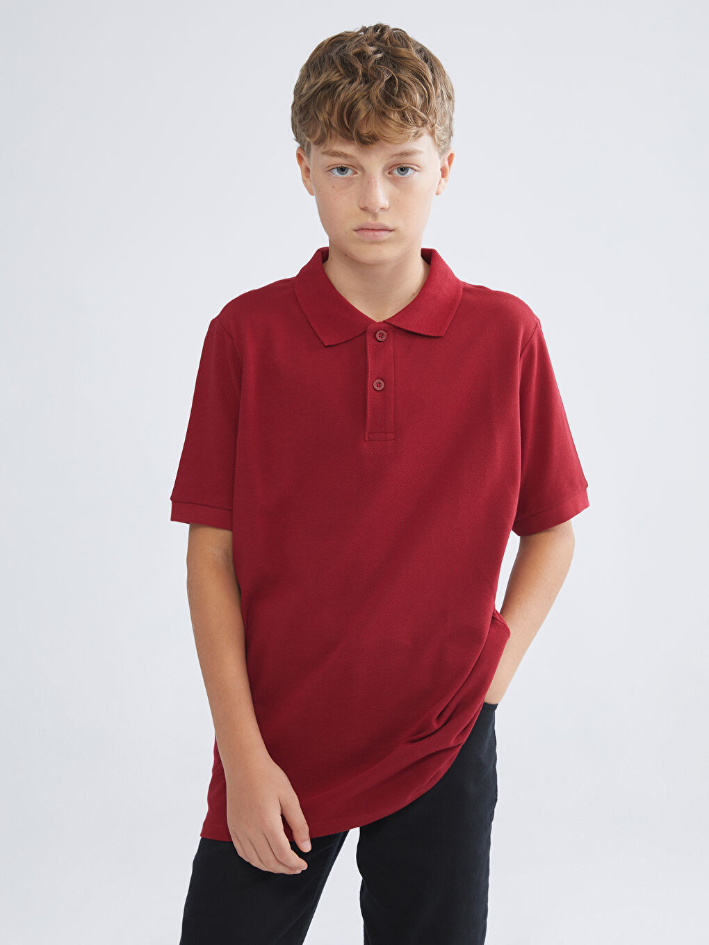 Bordo Polo Yaka Erkek Çocuk Tişört