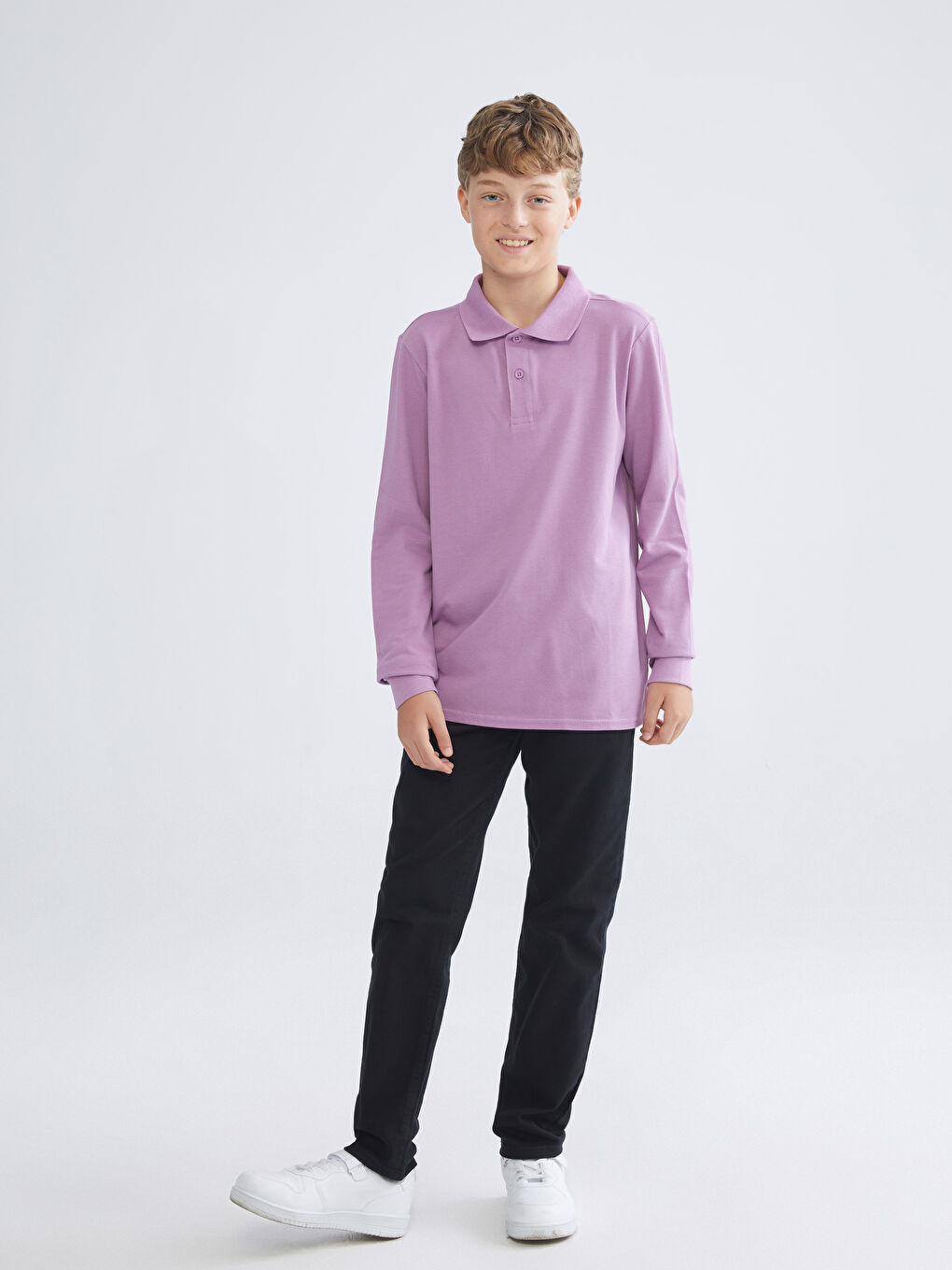 Mor Polo Yaka Erkek Çocuk Tişört-1