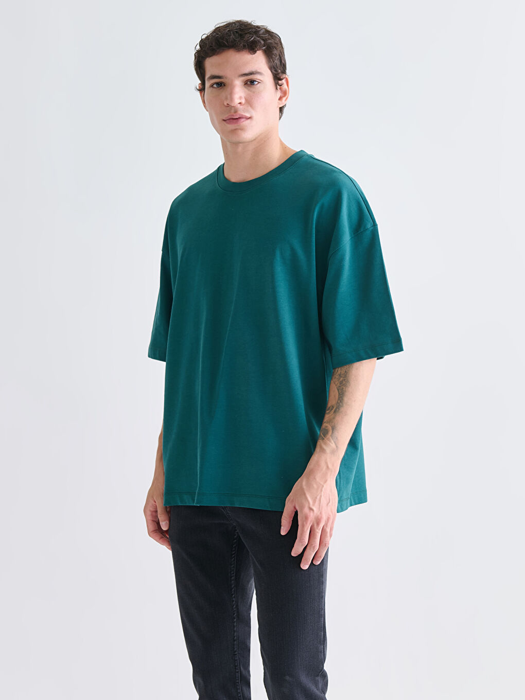 Yeşil Bisiklet Yaka Penye Erkek Tişört