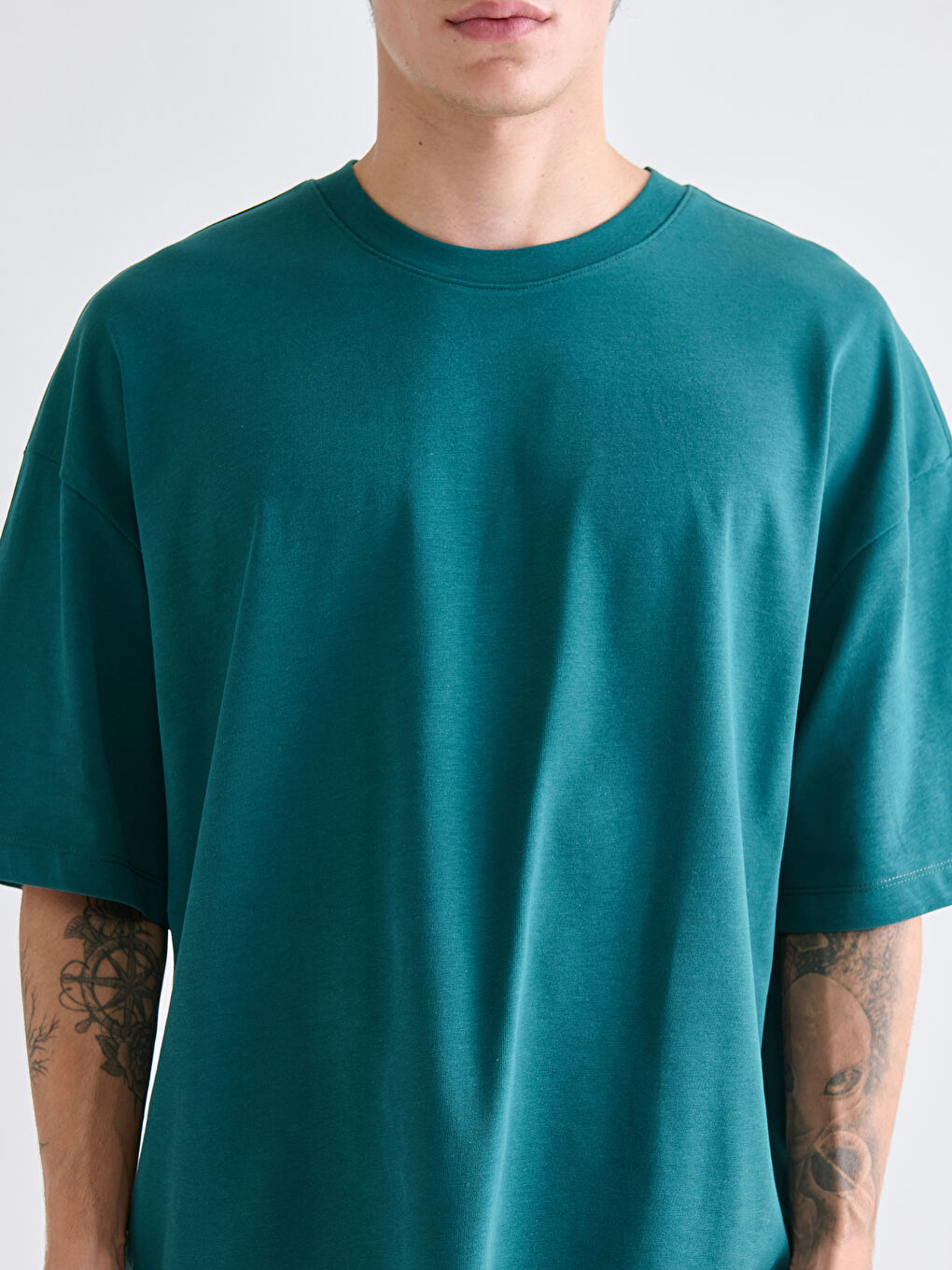 Yeşil Bisiklet Yaka Penye Erkek Tişört-2