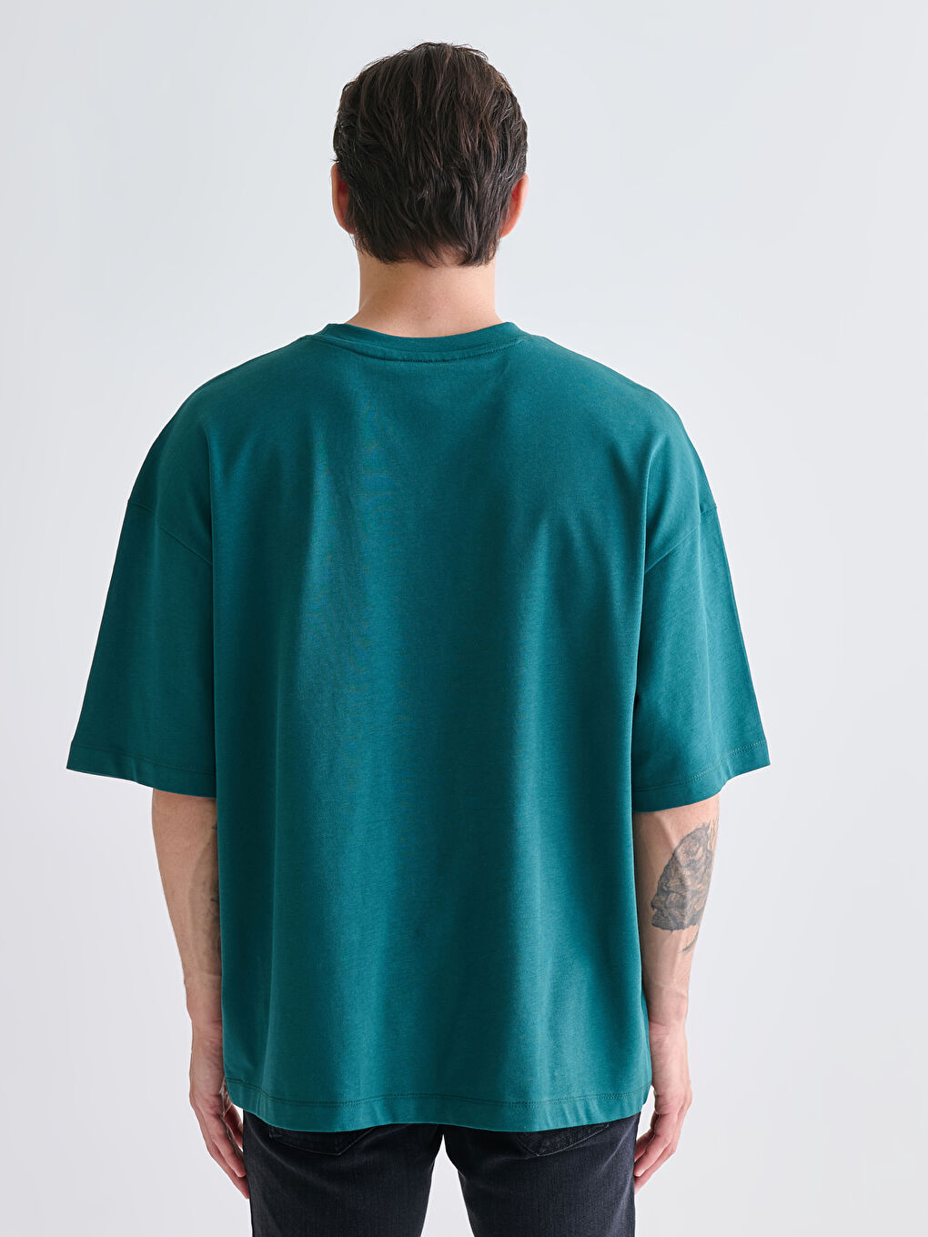 Yeşil Bisiklet Yaka Penye Erkek Tişört-3