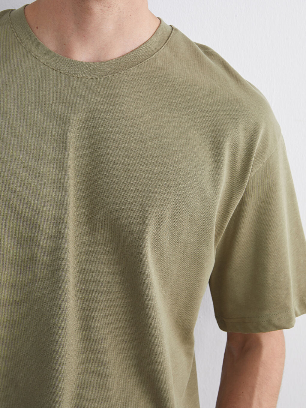 Haki Bisiklet Yaka Penye Erkek Tişört-2