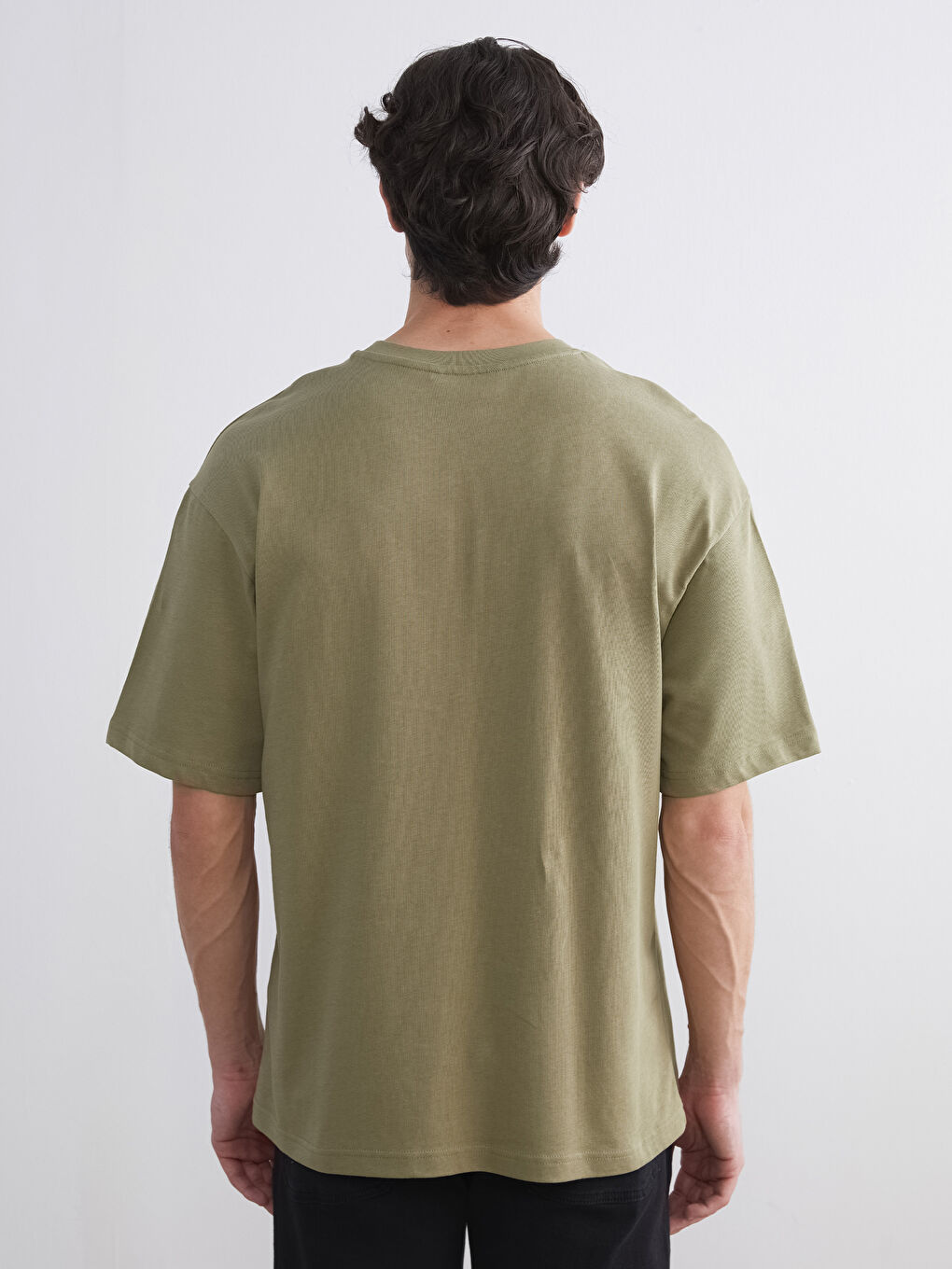 Haki Bisiklet Yaka Penye Erkek Tişört-3