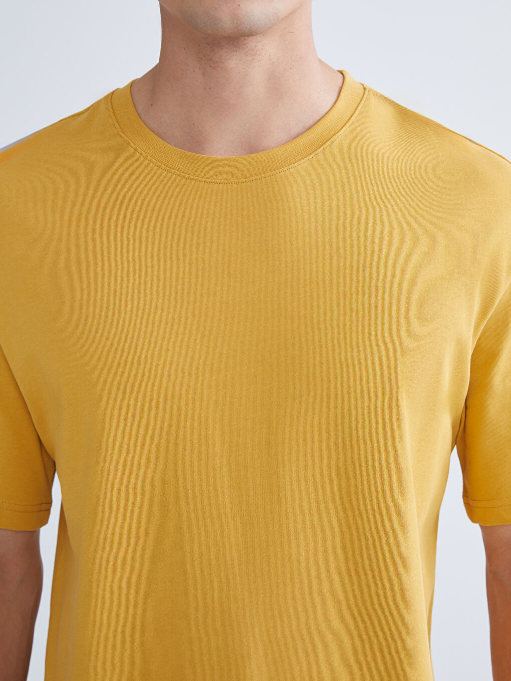 Sarı Bisiklet Yaka Penye Erkek Tişört-2