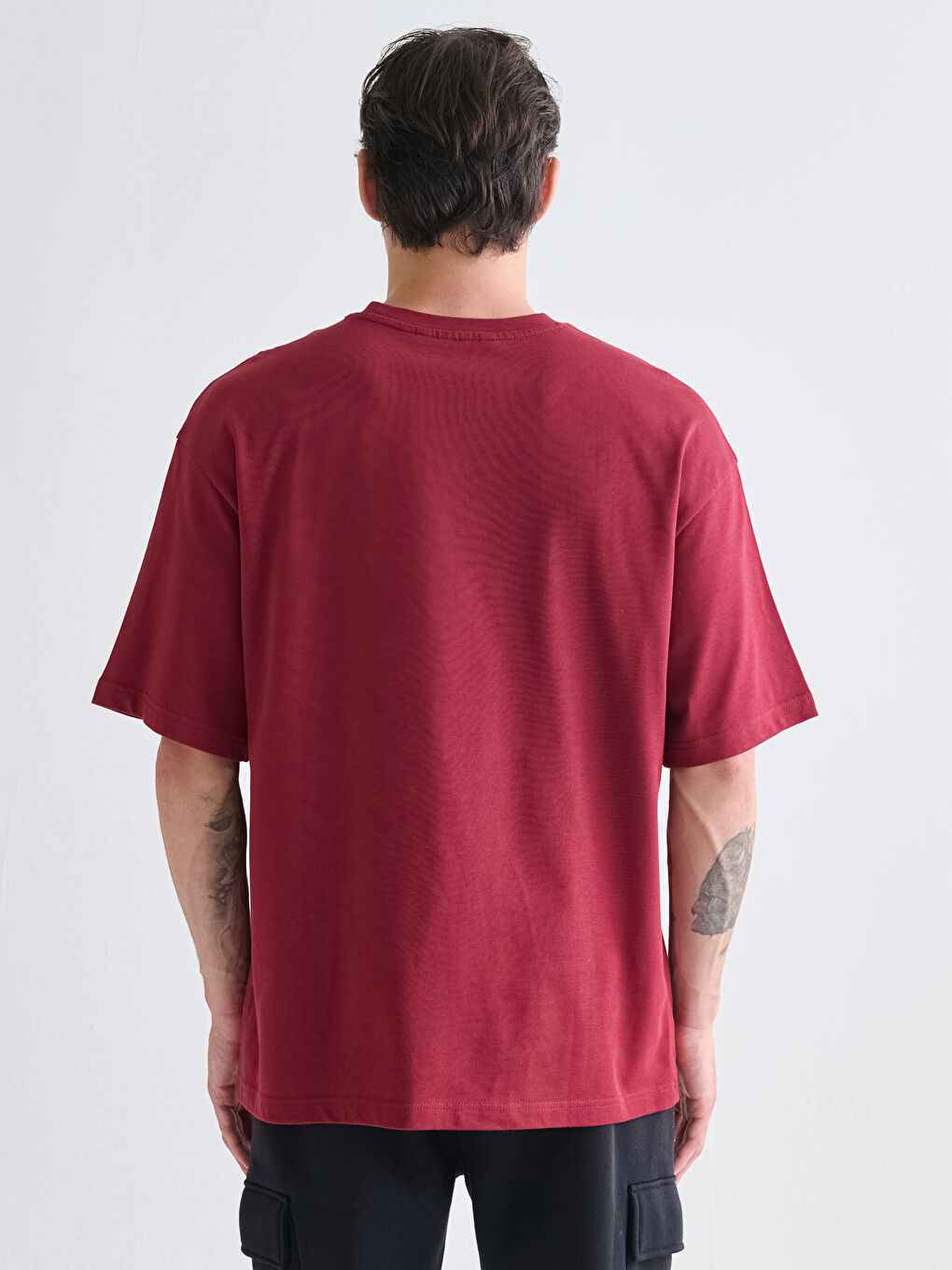 Bordo Bisiklet Yaka Penye Erkek Tişört-3