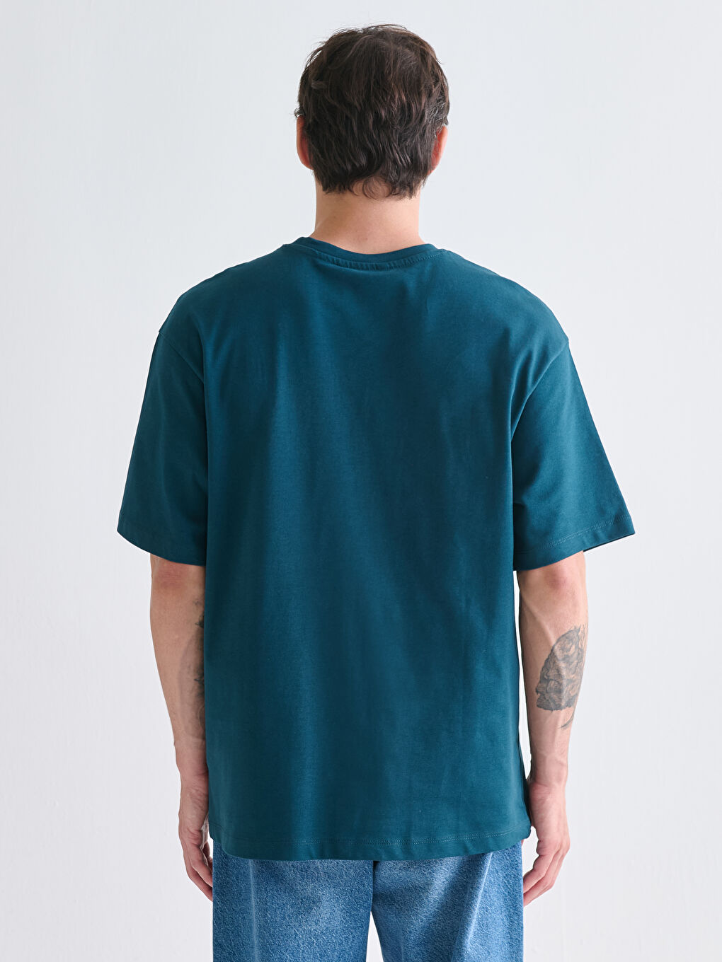 Petrol Bisiklet Yaka Penye Erkek Tişört-3