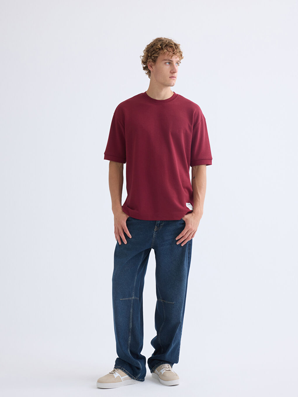 Bordo Bisiklet Yaka Erkek Tişört-1