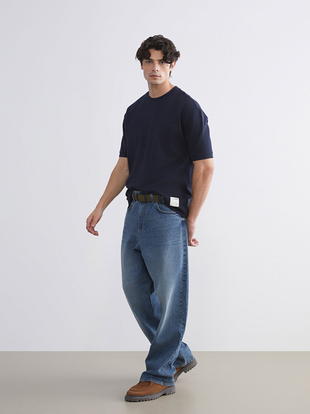 Lacivert Bisiklet Yaka Erkek Tişört-1