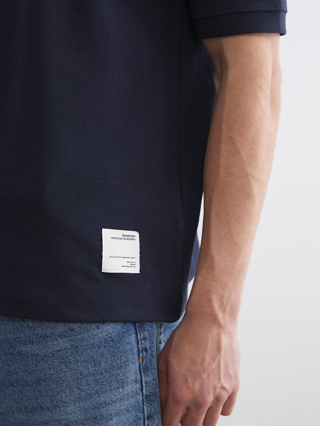 Lacivert Bisiklet Yaka Erkek Tişört-2