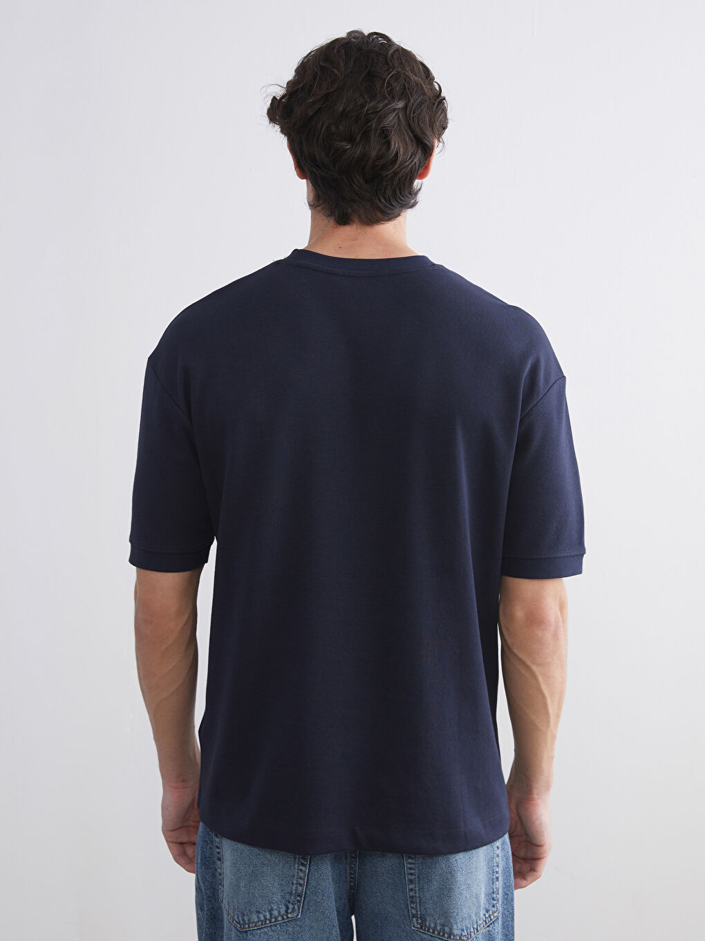 Lacivert Bisiklet Yaka Erkek Tişört-3