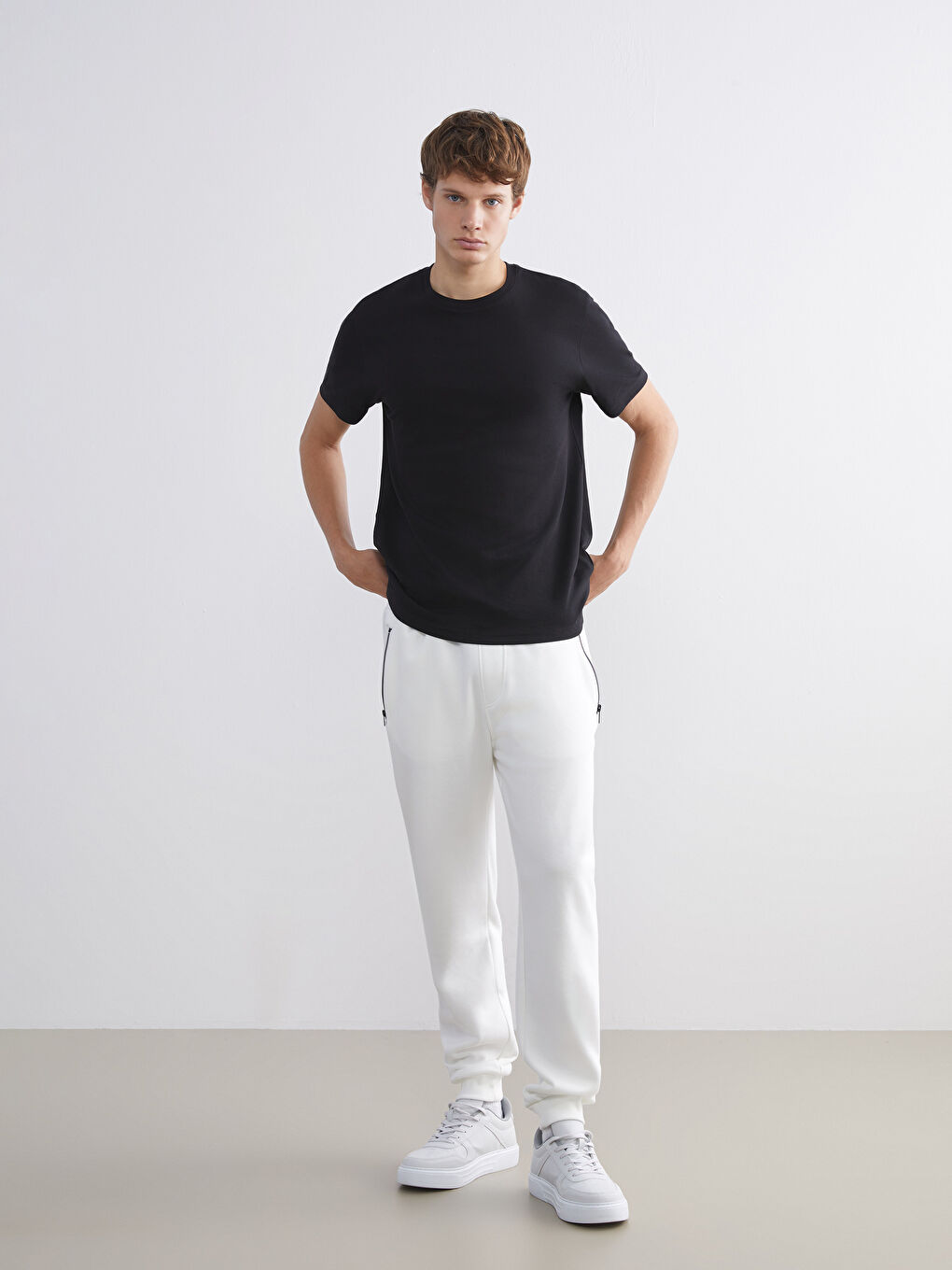 Ekru Standart Kalıp Erkek Kalın Jogger Eşofman Altı