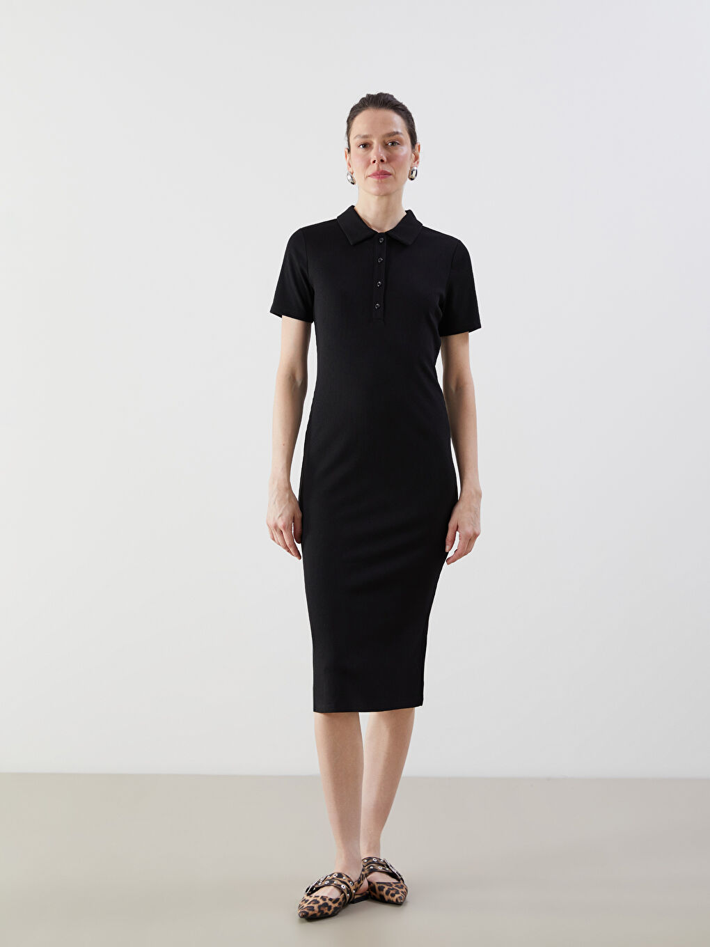 LCW Comfort Polo Neck Bodycon Dress -W50246Z8-CVL