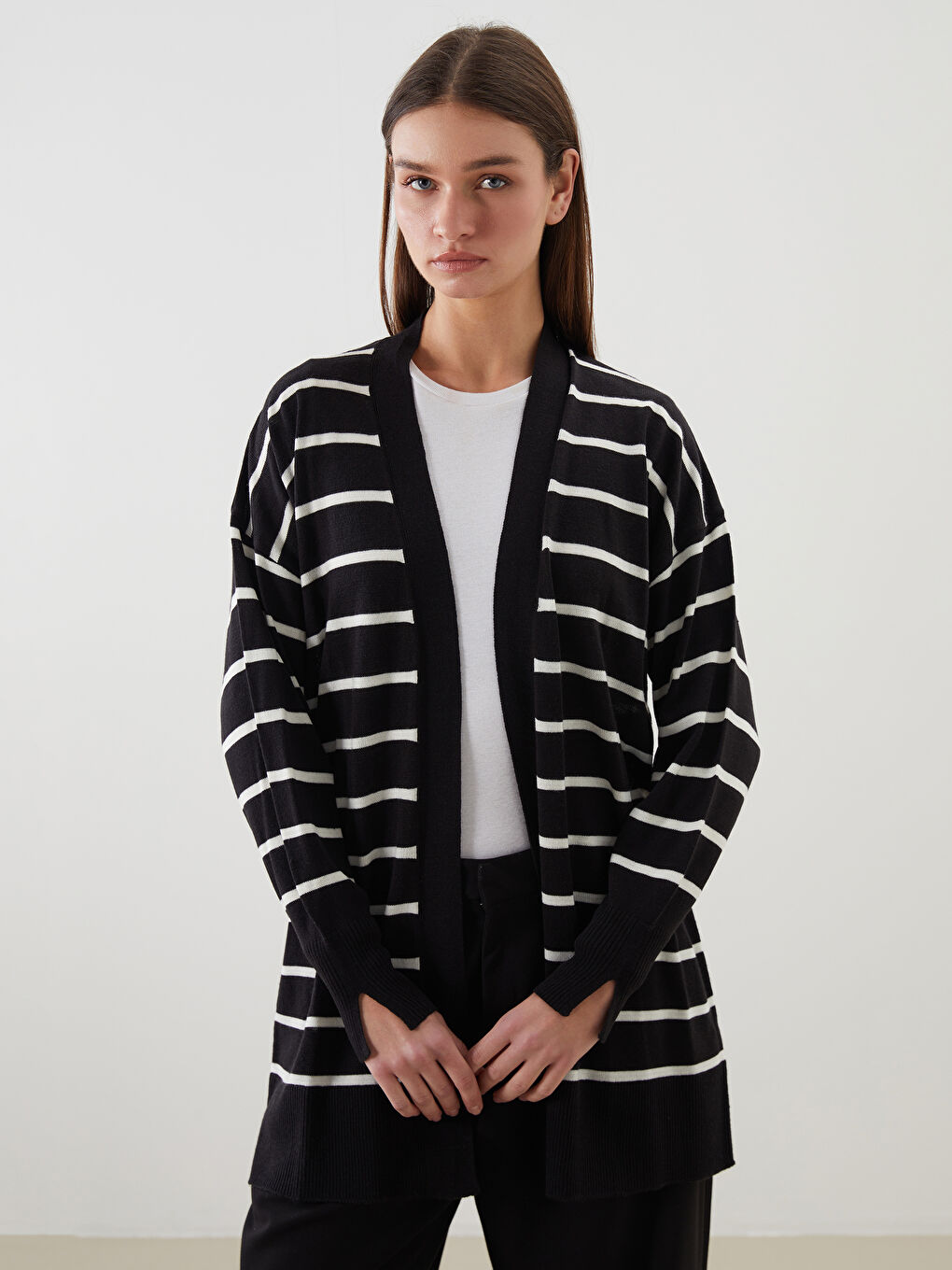 LCW Modest Woman BLACK Cardigan -W50281Z8-LEG