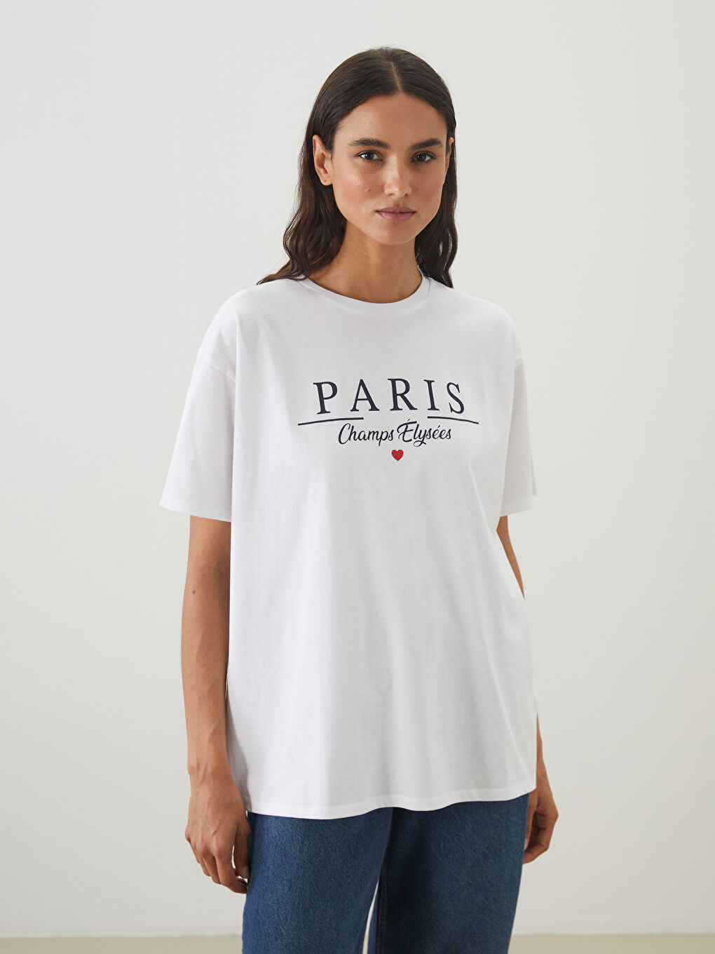 LCW Modest Crew Neck Paris Printed Women's T-Shirt -W50298Z8-Q6K