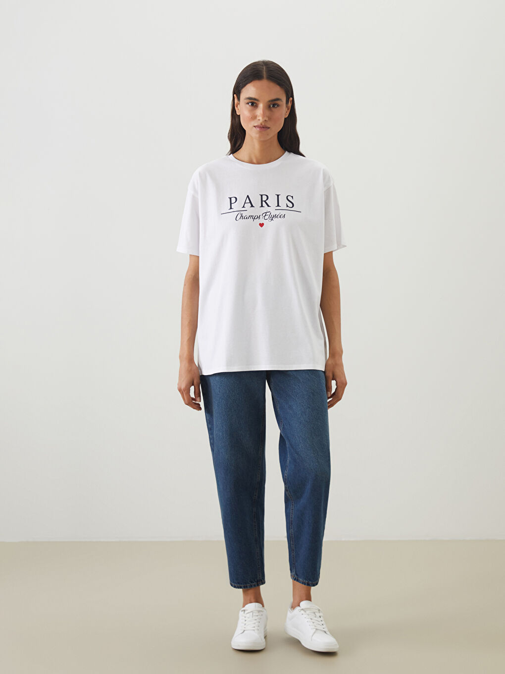 LCW Modest Crew Neck Paris Printed Women's T-Shirt -W50298Z8-Q6K