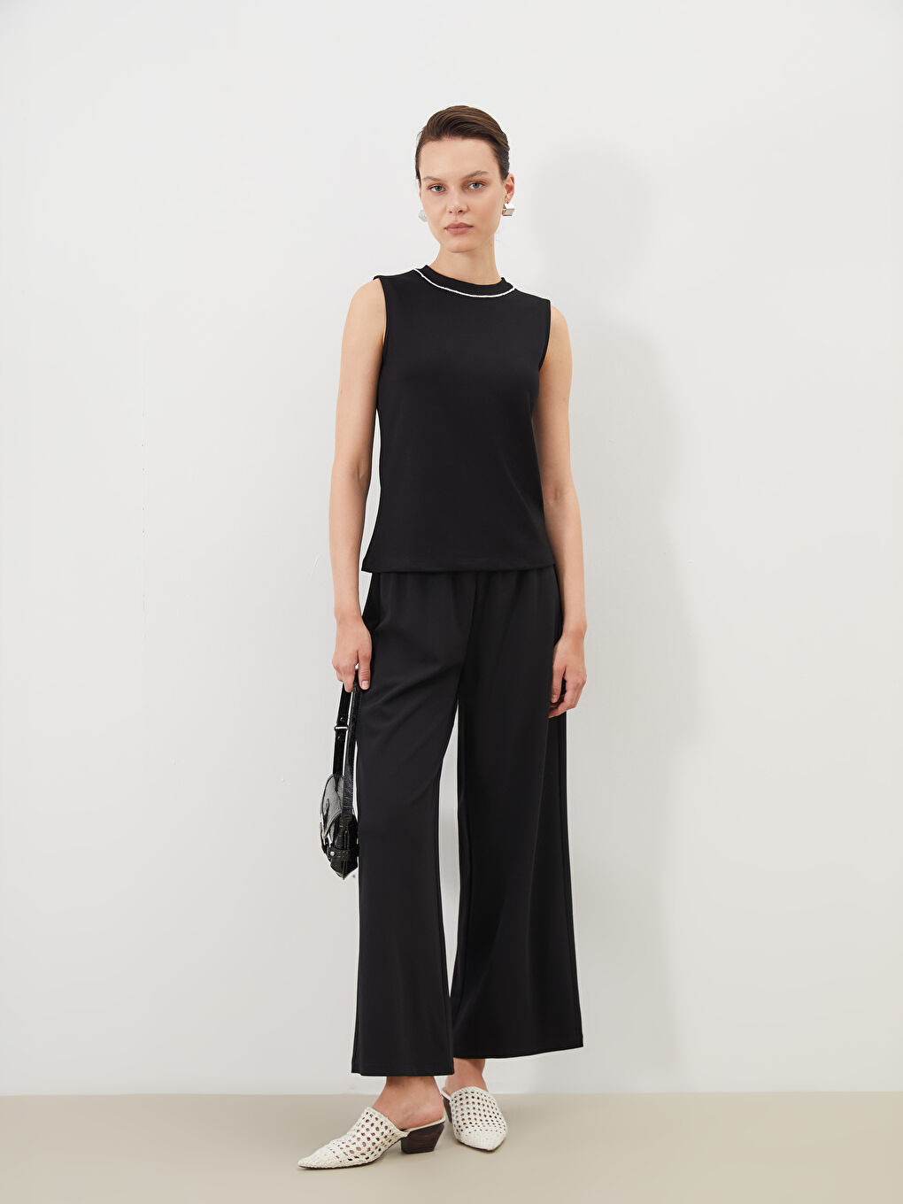 Pantalon à Taille Élastiquée à Jambe Large pour Femmes