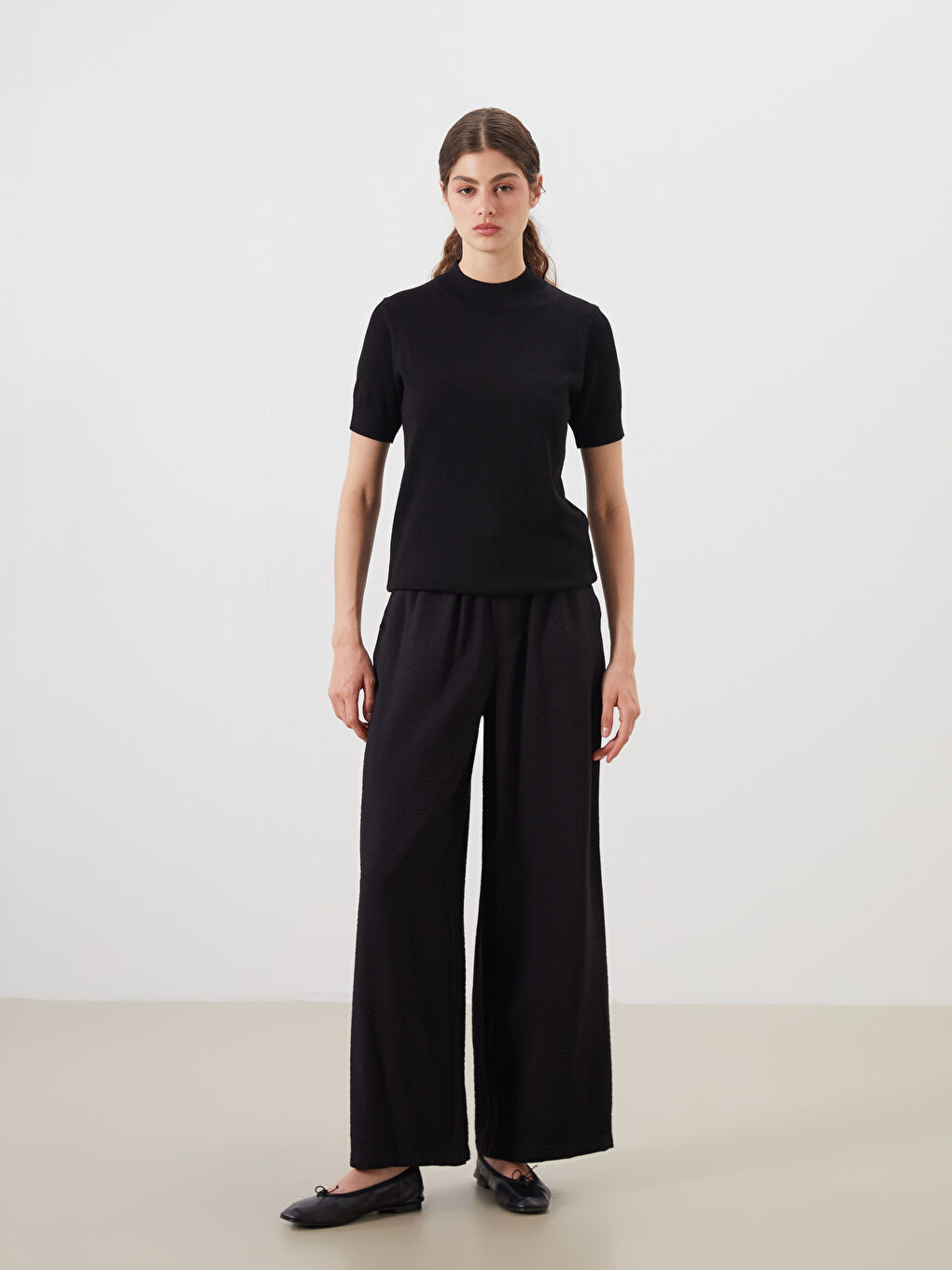 LCW Modest Elastic Waist Wide Leg Women's Trousers -W50302Z8-CVL