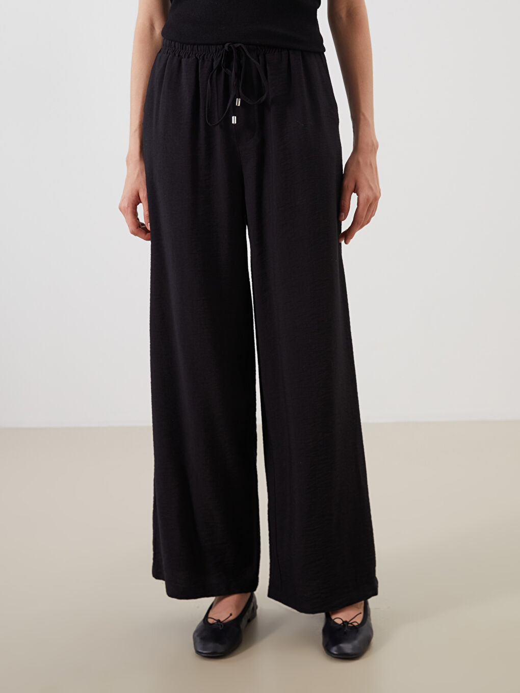 LCW Modest Elastic Waist Wide Leg Women's Trousers -W50302Z8-CVL