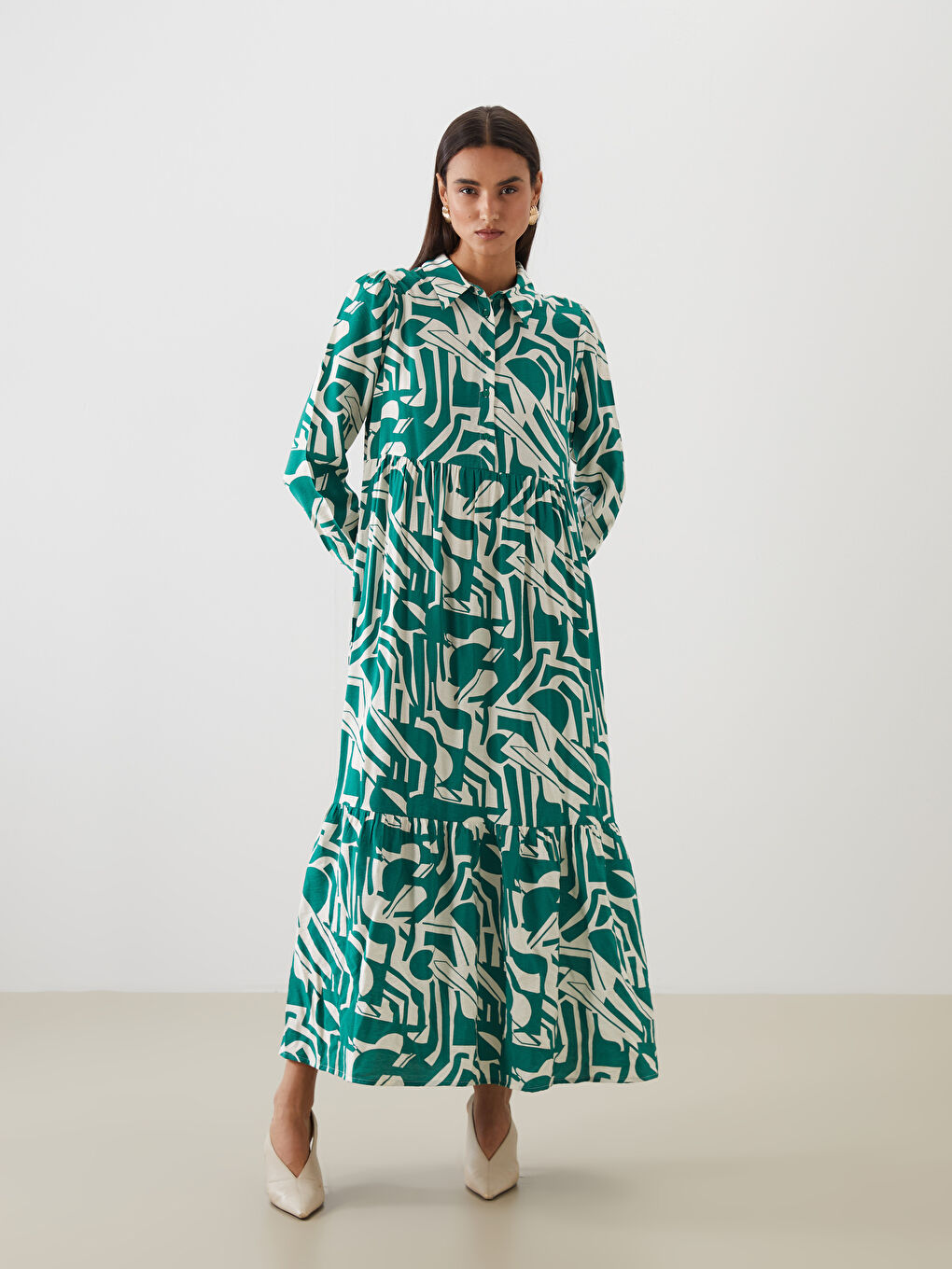 LCW Modest Woman GREEN Dress -W50304Z8-LRR