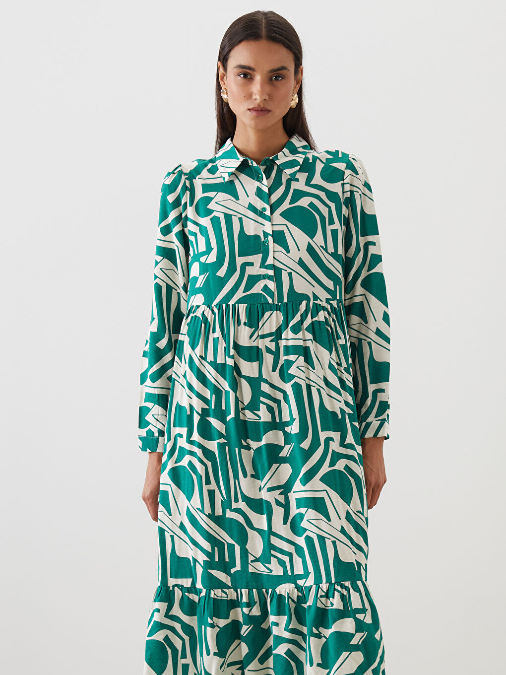 LCW Modest Woman GREEN Dress -W50304Z8-LRR