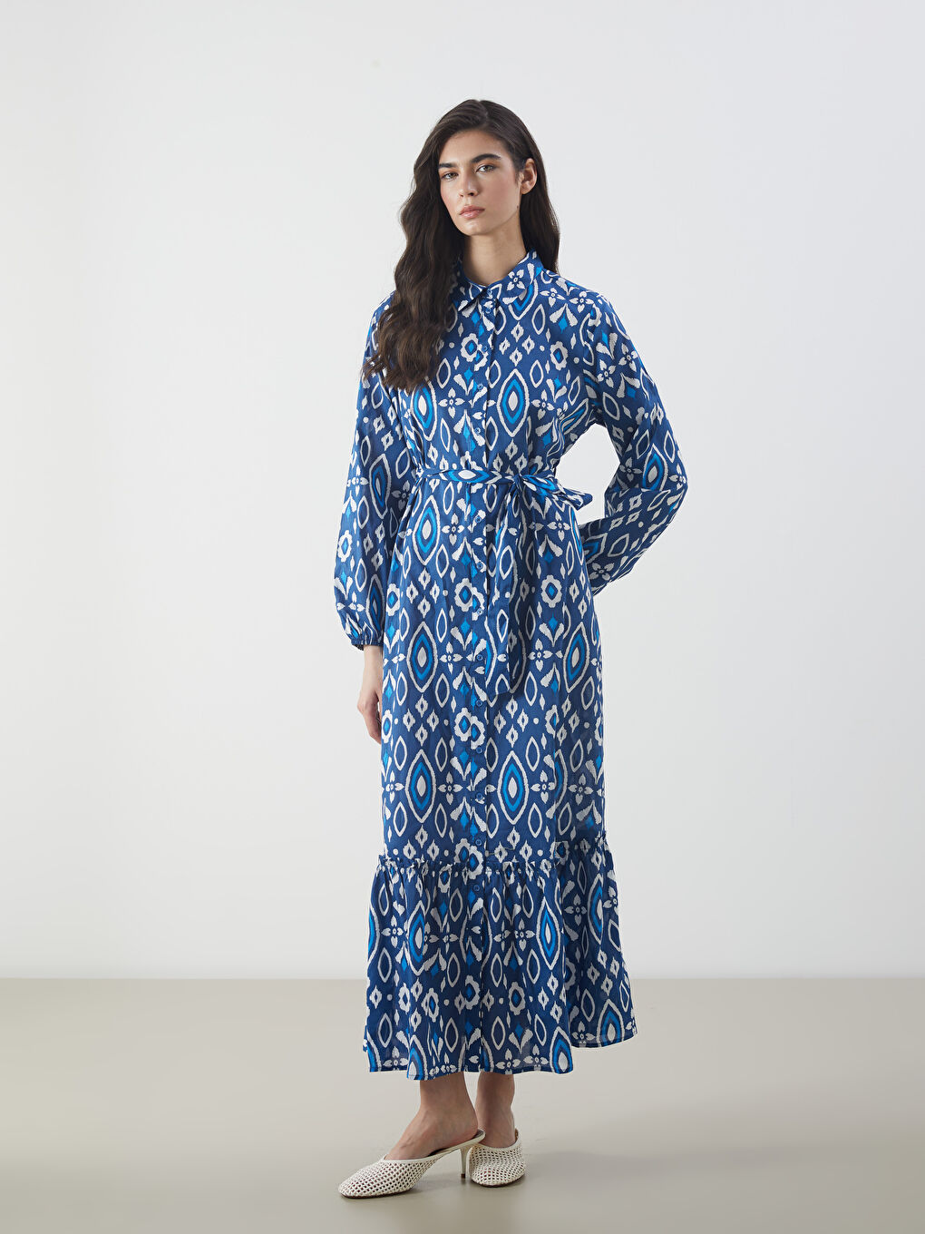 LCW Modest Woman BLUE Shirt Dress -W50323Z8-LQQ