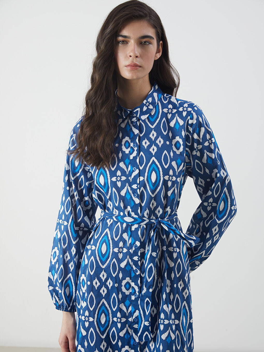 LCW Modest Woman BLUE Shirt Dress -W50323Z8-LQQ