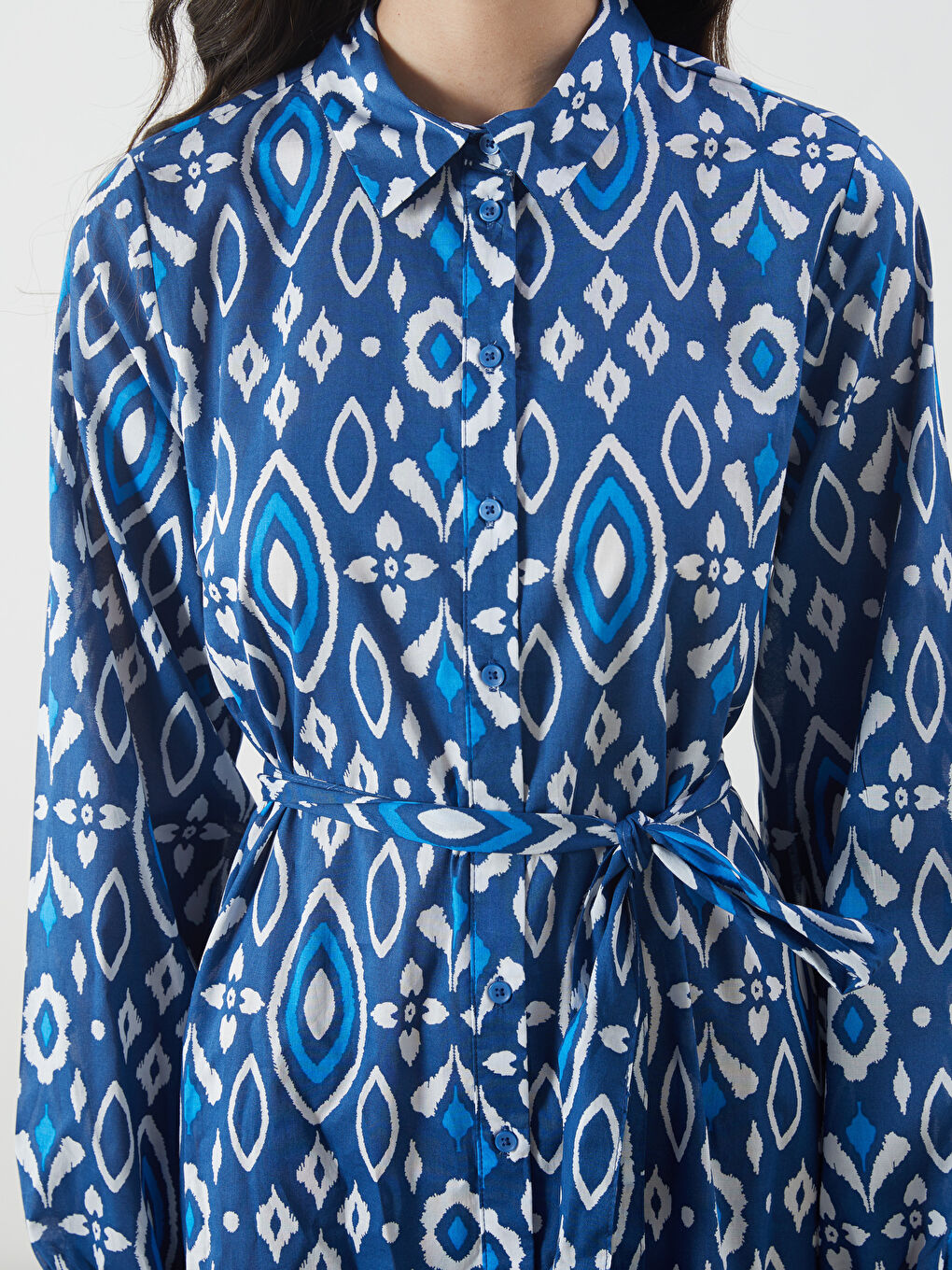 LCW Modest Woman BLUE Shirt Dress -W50323Z8-LQQ