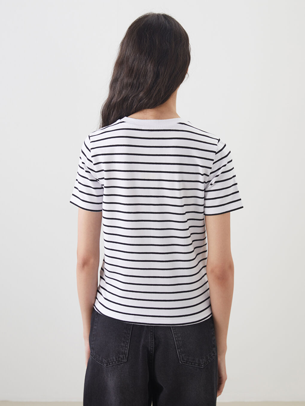 LCW Modest Crew Neck Striped Women's T-Shirt -W50329Z8-LEG