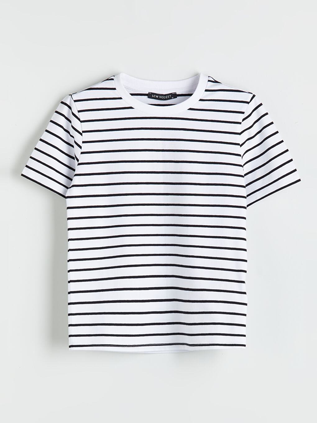 LCW Modest Crew Neck Striped Women's T-Shirt -W50329Z8-LEG