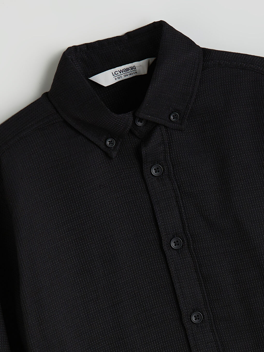 Siyah Uzun Kollu Dokulu Erkek Çocuk Gömlek-1