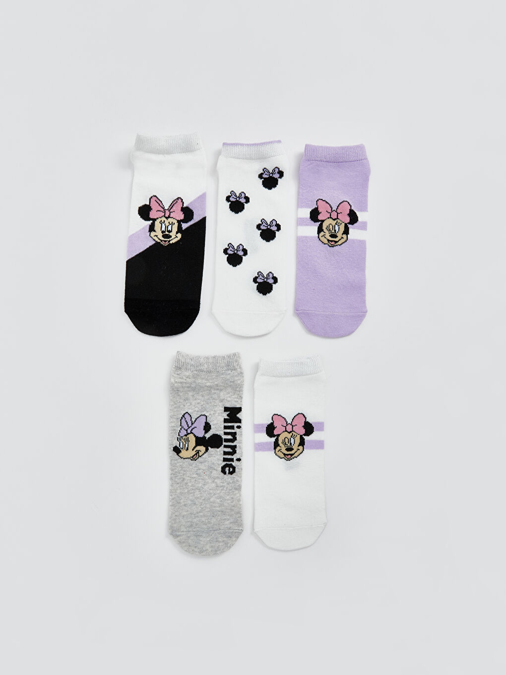 LCW Kids Minnie Mouse Patterned Girls' Booties Socks 5 Pack -W50395Z4-FEW