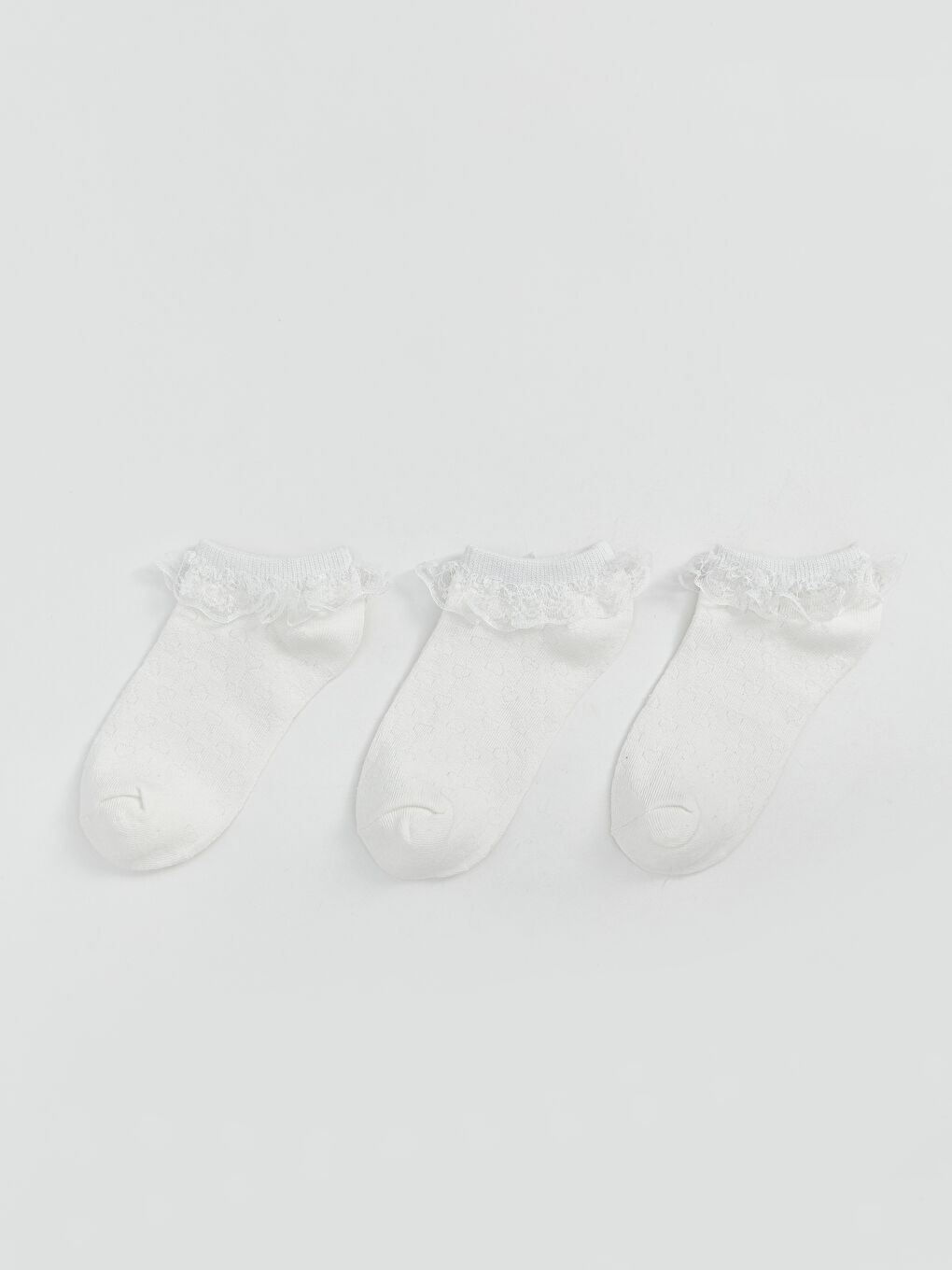 LCW Kids Girls' Ankle Socks with Lace Detail 3-Pack -W50397Z4-JYX