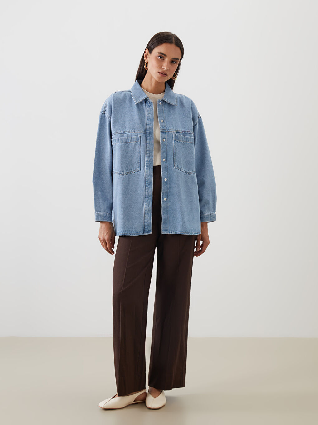LCW Modest Collared Neck Women's Denim Jacket -W50490Z8-507