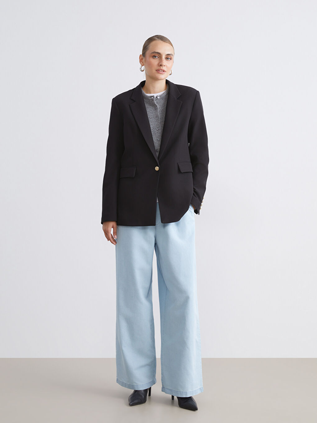 LCW Modest Elastic Waist Wide Leg Women's Jeans -W50493Z8-311