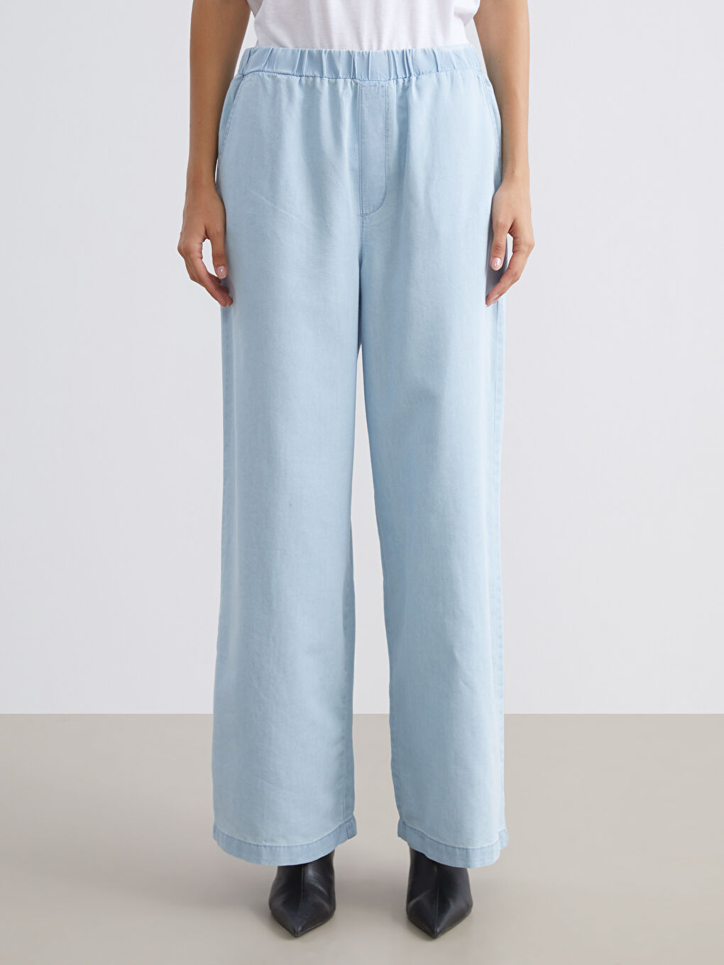 LCW Modest Elastic Waist Wide Leg Women's Jeans -W50493Z8-311