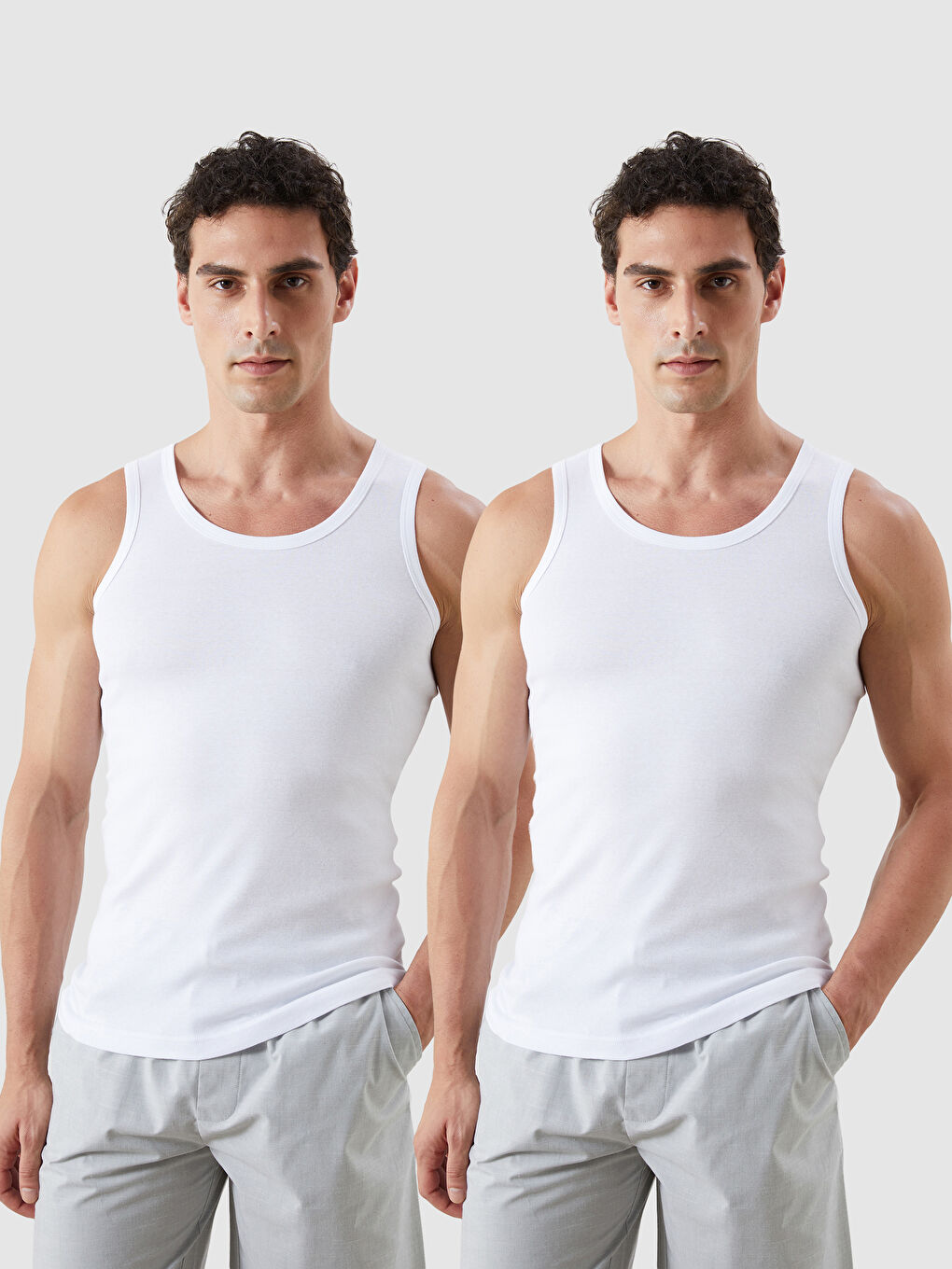 LC WAIKIKI U Neck Jersey Men's Vest 2 Pack -W50547Z8-VC4