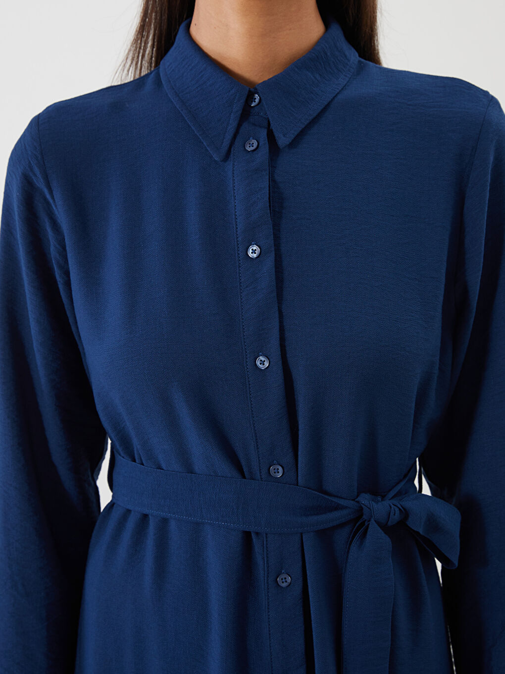 LCW Modest Belted Shirt Dress -W50561Z8-Z5N