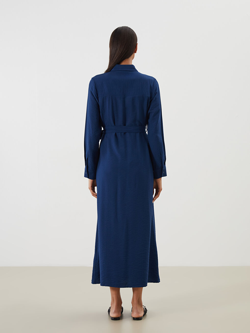 LCW Modest Belted Shirt Dress -W50561Z8-Z5N