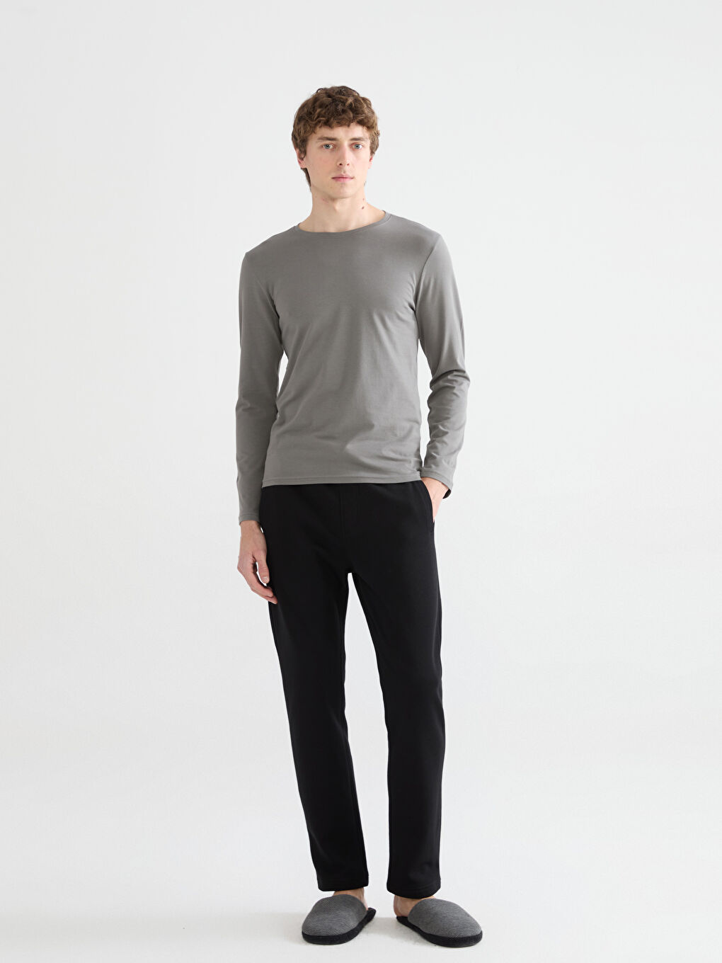 Gri Bisiklet Yaka Uzun Kollu Erkek Atlet-1