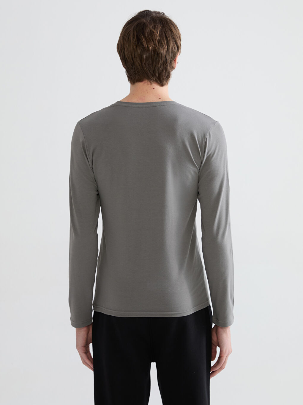 Gri Bisiklet Yaka Uzun Kollu Erkek Atlet-3