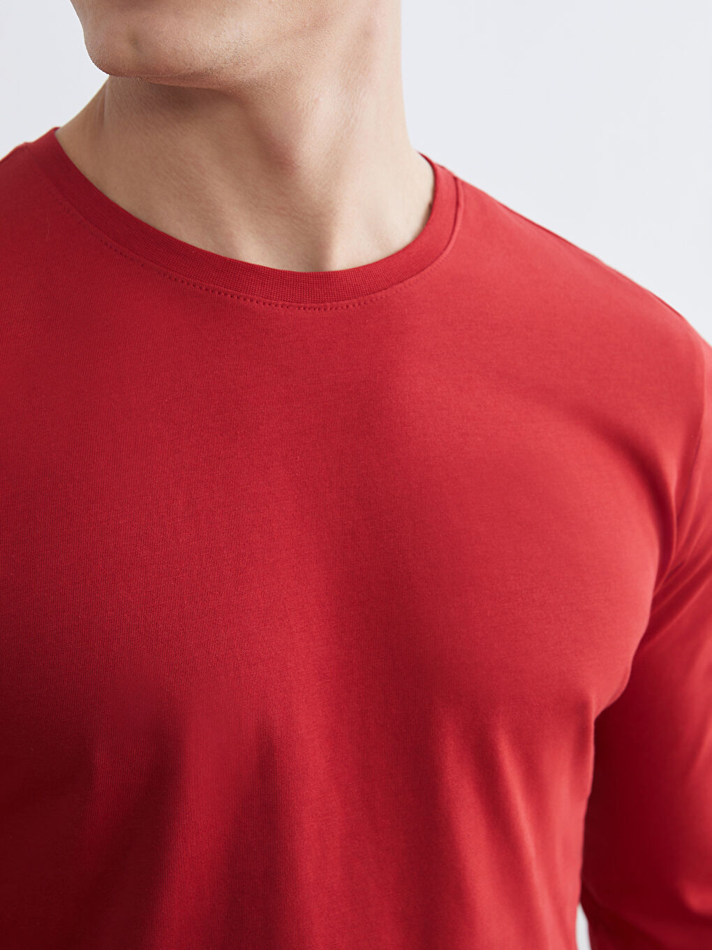 Kırmızı Bisiklet Yaka Uzun Kollu Erkek Atlet-2