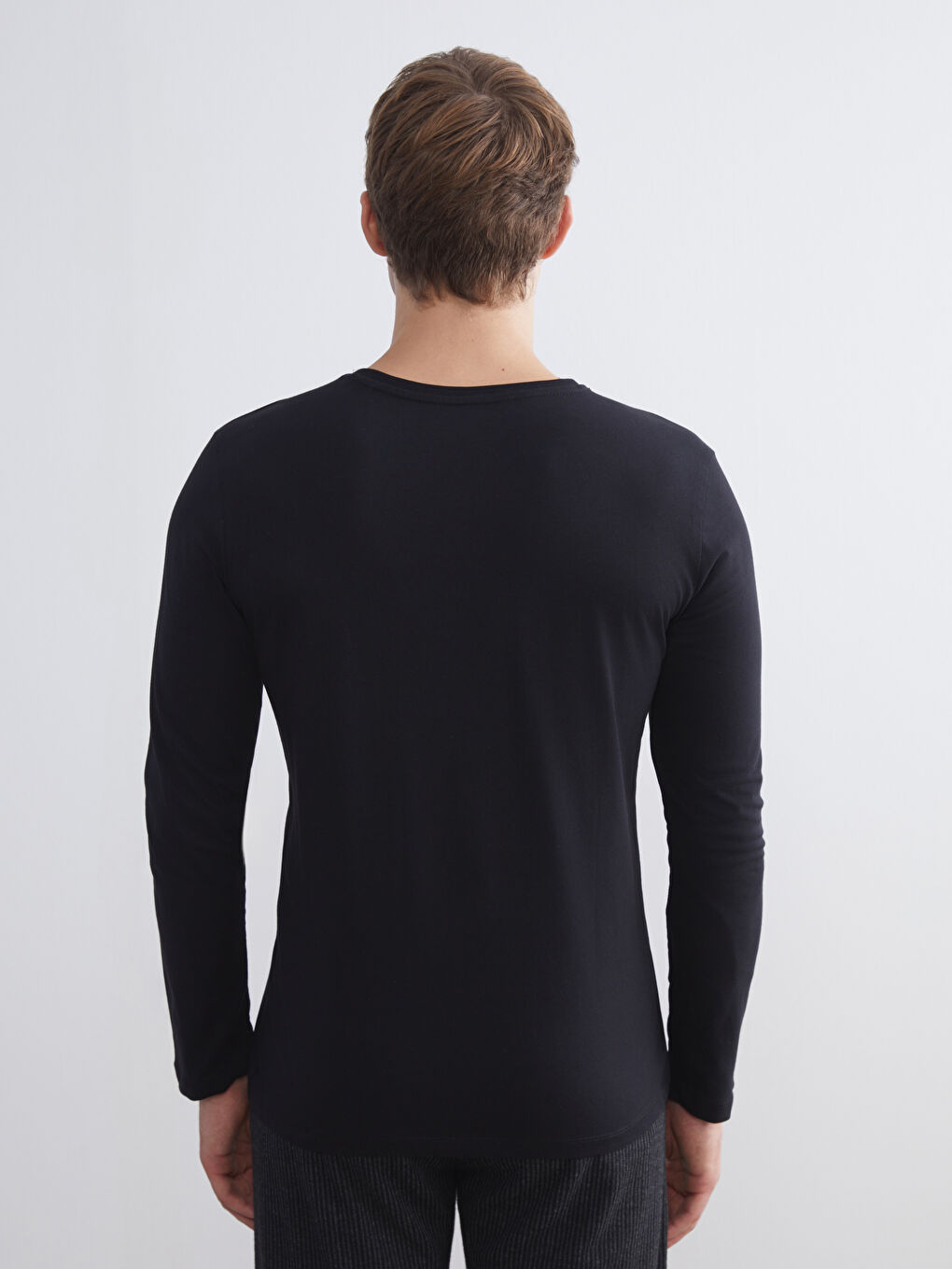 Siyah Bisiklet Yaka Uzun Kollu Erkek Atlet-3