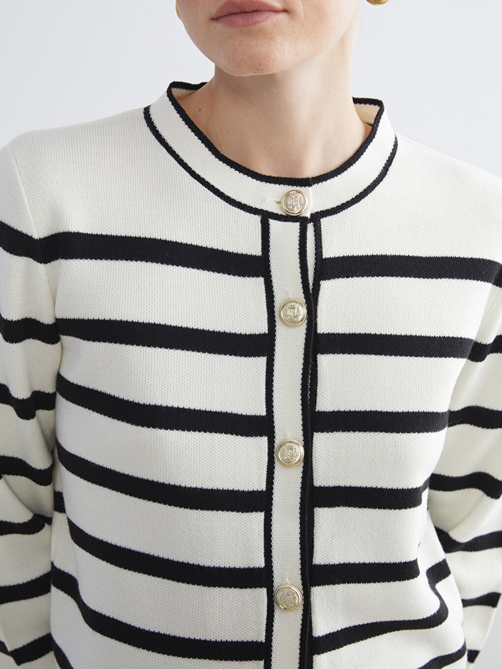 Crew Neck Striped Women's Knitwear Cardigan-2