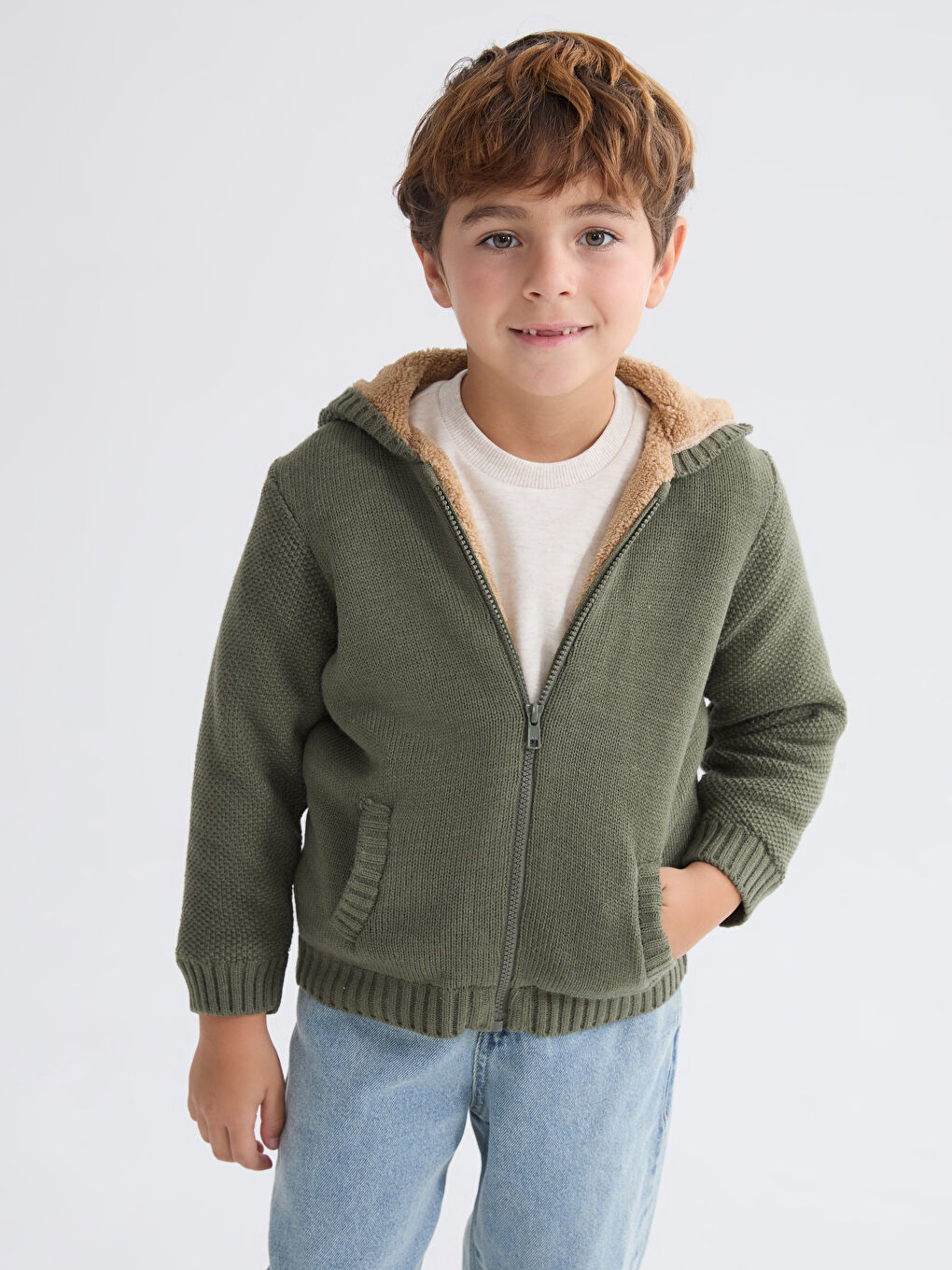 Hooded Baby Boys' Knitwear Cardigan
