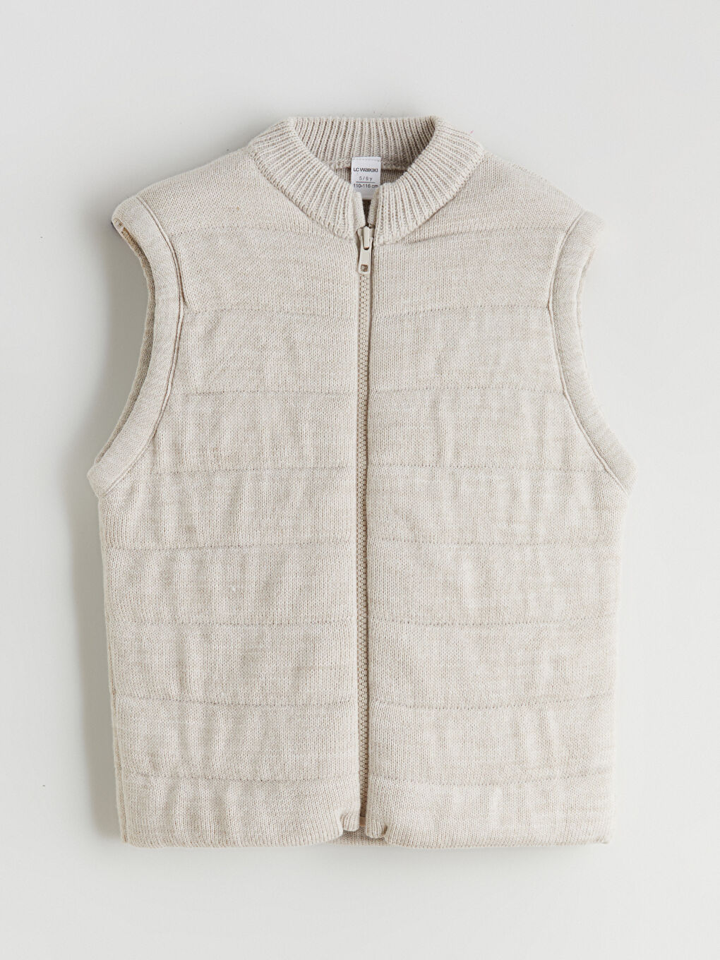 Bej Bisiklet Yaka Erkek Çocuk Fermuarlı Yelek